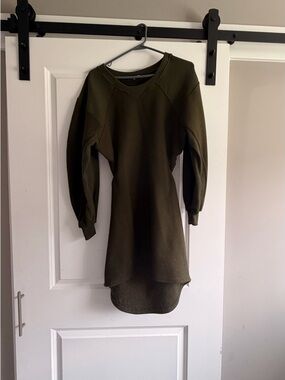 Olive Green Long Sleeve Sweatshirt Dress